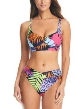 Bar III Palm Print O-Ring Bikini Top Size L Tropical Swim Top